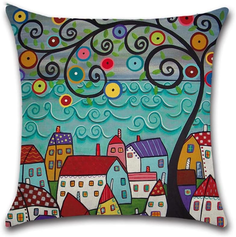 KASTWAVE Throw Cushion Covers Square Pillow Covers Soft Linen Pillowcases Abstract House Set of 4 for Living Room Sofa Bedroom with Invisible Zipper 18x18 Inches - Image 5