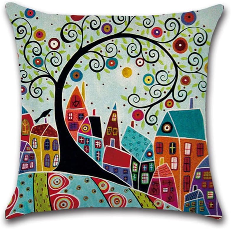 KASTWAVE Throw Cushion Covers Square Pillow Covers Soft Linen Pillowcases Abstract House Set of 4 for Living Room Sofa Bedroom with Invisible Zipper 18x18 Inches - Image 2