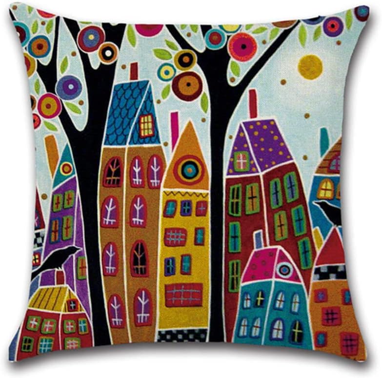 KASTWAVE Throw Cushion Covers Square Pillow Covers Soft Linen Pillowcases Abstract House Set of 4 for Living Room Sofa Bedroom with Invisible Zipper 18x18 Inches - Image 3