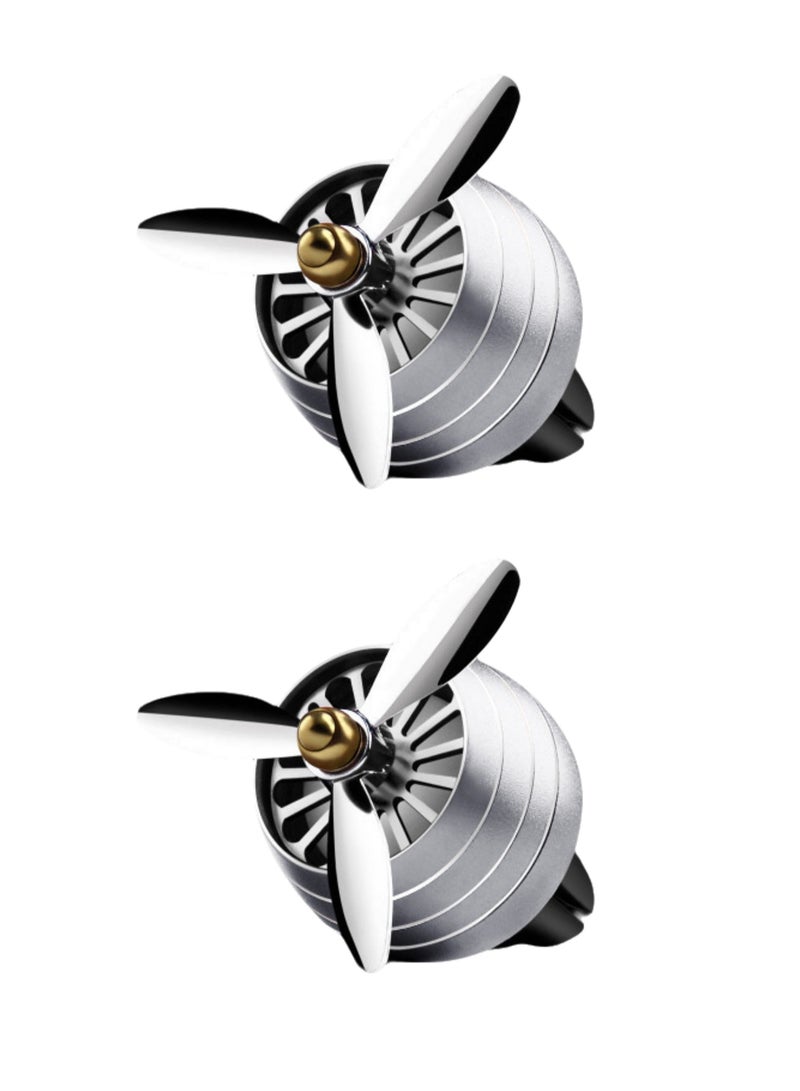 2 Pack Car Perfume Car Air Conditioning Outlet Small Fan Aromatherapy, Air Force Propeller Shape Car Air Conditioning Outlet Aromatherapy Clip With Light( Sliver Contains 6 Aromatherapy Tablets) - Image 1