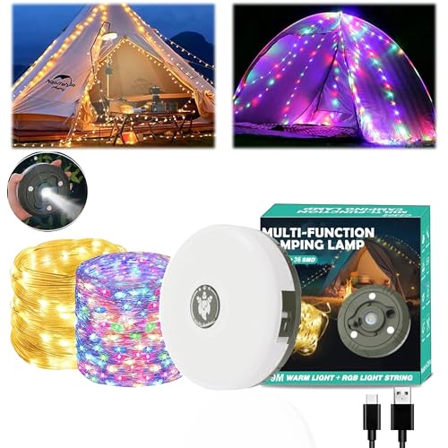 KLIFFOO 2 in 1 Rechargeable Camping String Lights and LED Flashlights with 8 Lighting Modes (32.8FT) Outdoor Portable USB Camping String and Lantern with Power Bank for Hiking,Tent,Decoration,Diwali - Image 1