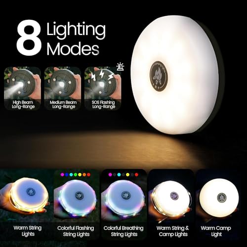 KLIFFOO 2 in 1 Rechargeable Camping String Lights and LED Flashlights with 8 Lighting Modes (32.8FT) Outdoor Portable USB Camping String and Lantern with Power Bank for Hiking,Tent,Decoration,Diwali - Image 2