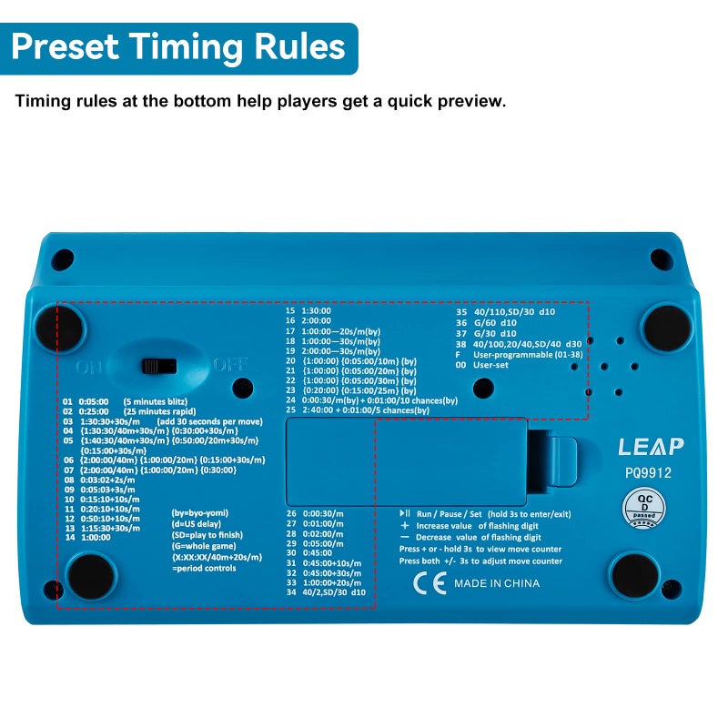 LEAP Chess Clock Advanced Digital Chess Timer with 7 Type 38 Timing Set Modes Including Single or Multi Period Countdown Restricted Moves or Time Function - Image 2