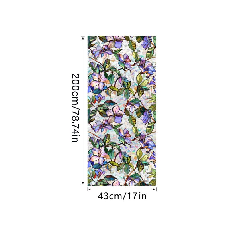 Aomkmi Purple Flower Stained Glass Window Film, Rainbow Floral Static Cling Privacy Film, UV Protection Removable Decal Sticker for Bathroom Bedroom Living Room Sunroof, 17 x 78.74 Inch - Image 2