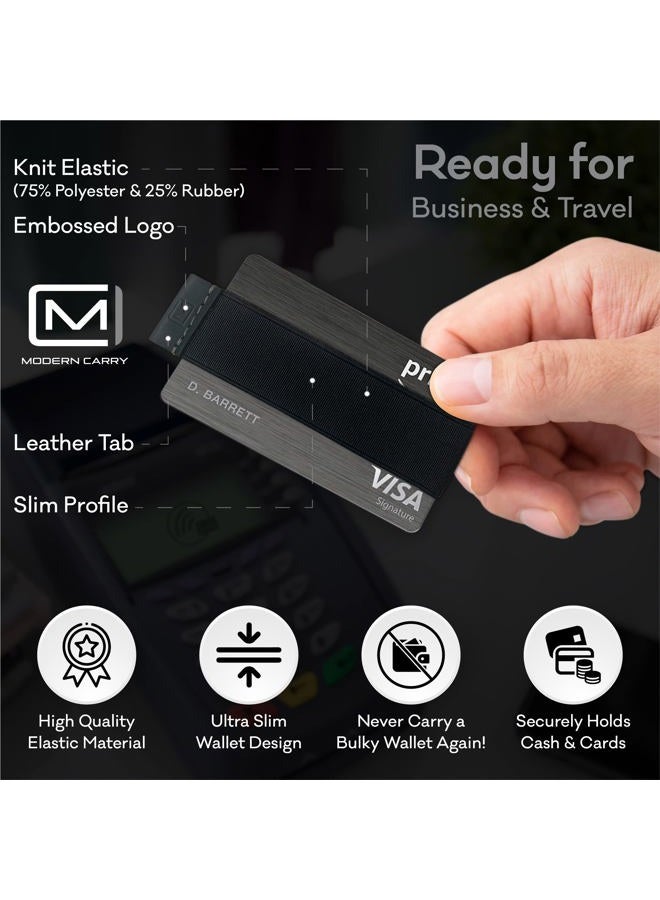 Modern Carry Quick Draw Minimalist Wallet for Men & Women, Elastic Band Minimal Credit Card Holder with Leather Tab, Business Card Holder, Money Clip Alternative (Black) (Black) - Image 4