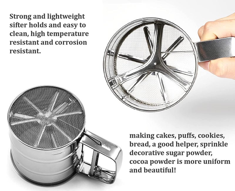 MIEMPIRE Stainless Steel Flour Sifter Manual Food Strainer Atta chhani Baking Hand Press Design Flour Sieve Cup Atta Chalni Baking Tool Sieve Strainer with Handle for Sugar Flour Coffee Powder - Image 5