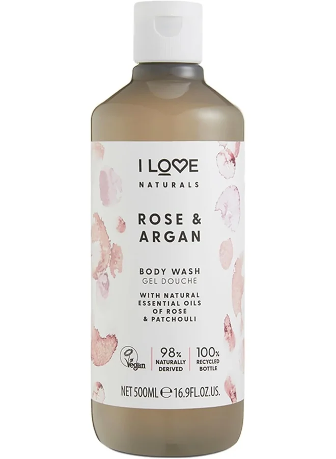 I LOVE I Love Naturals Rose & Argan Body Wash | 500ml | Hydrating Plant-Based Cleanser | Vegan, Sulfate-Free & Luxurious Lather