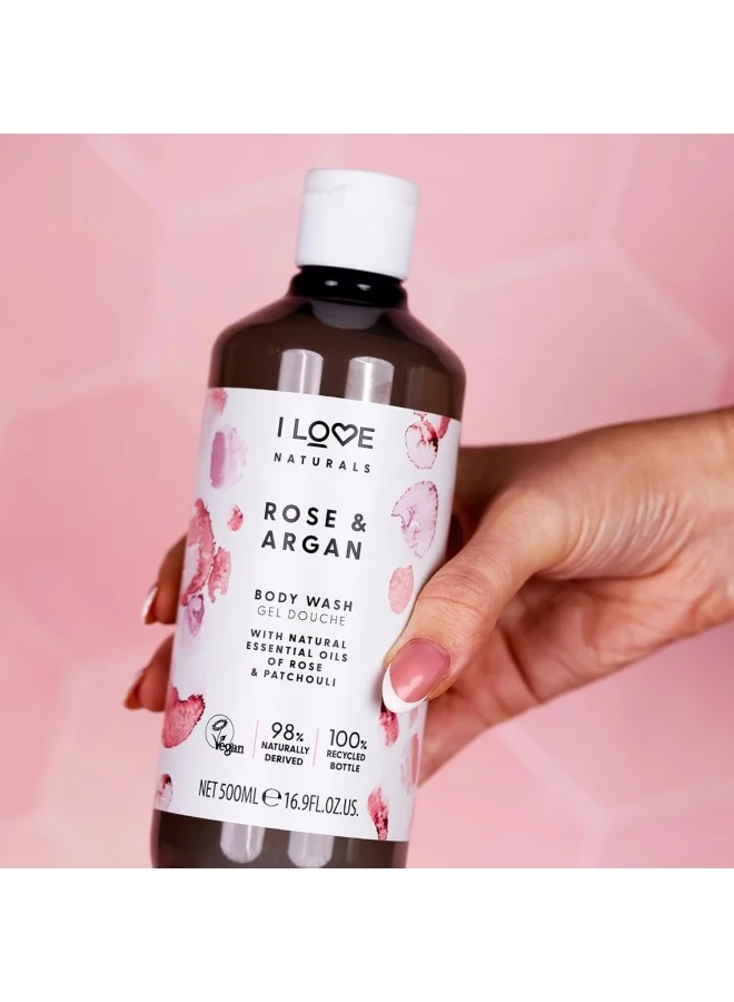 I LOVE I Love Naturals Rose & Argan Body Wash | 500ml | Hydrating Plant-Based Cleanser | Vegan, Sulfate-Free & Luxurious Lather