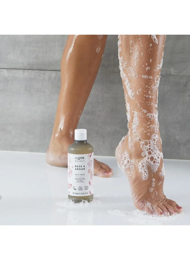 I LOVE I Love Naturals Rose & Argan Body Wash | 500ml | Hydrating Plant-Based Cleanser | Vegan, Sulfate-Free & Luxurious Lather