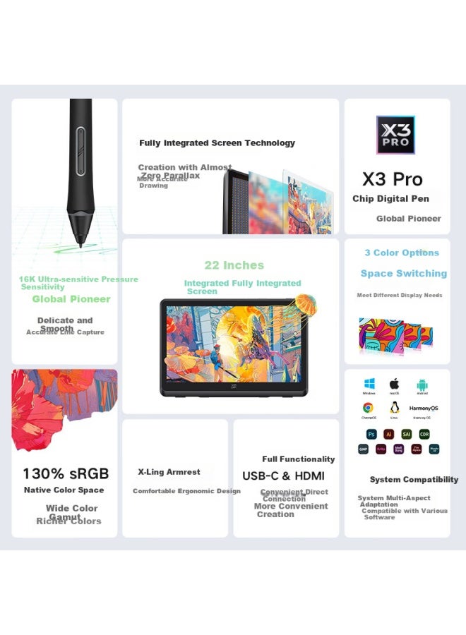 Xppen Artist 22plus Digital Screen, Professional Drawing Tablet For Computer, Digital Drawing Pad, Writing Tablet For Connecting To Computer, Laptop Drawing Board, Drawing Pad - Image 2