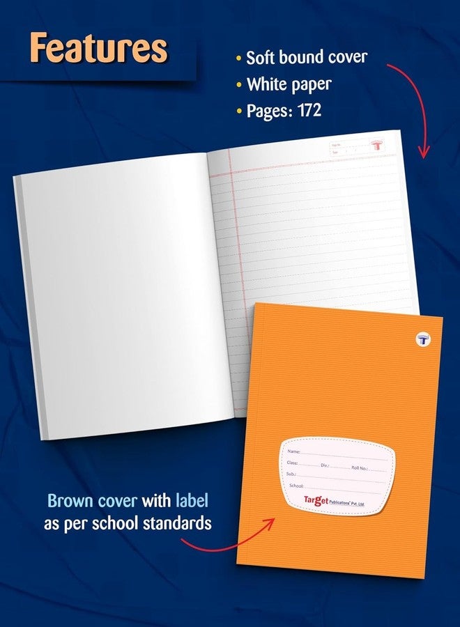 TARGET PUBLICATIONS Soft Brown Cover Small One Side Ruled & One Side Blank/Unruled Notebooks | 172 Pages A5 Size | 18 cm x 24 cm Approx | Pack of 6 Books | GSM 57 - Image 2