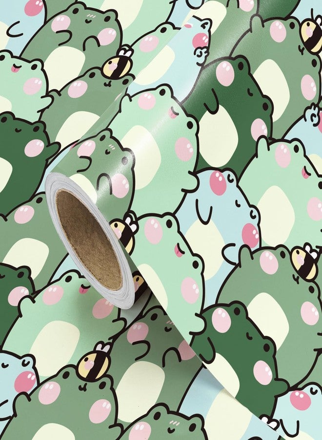 WRAPAHOLIC Frog Wrapping Paper Roll - Mini Roll - 17 Inch x 16.5 Feet - Cute Chubby Frog Animal Wrapping Paper Perfect for Kids Boy Girl Birthday, Baby Shower - Image 1