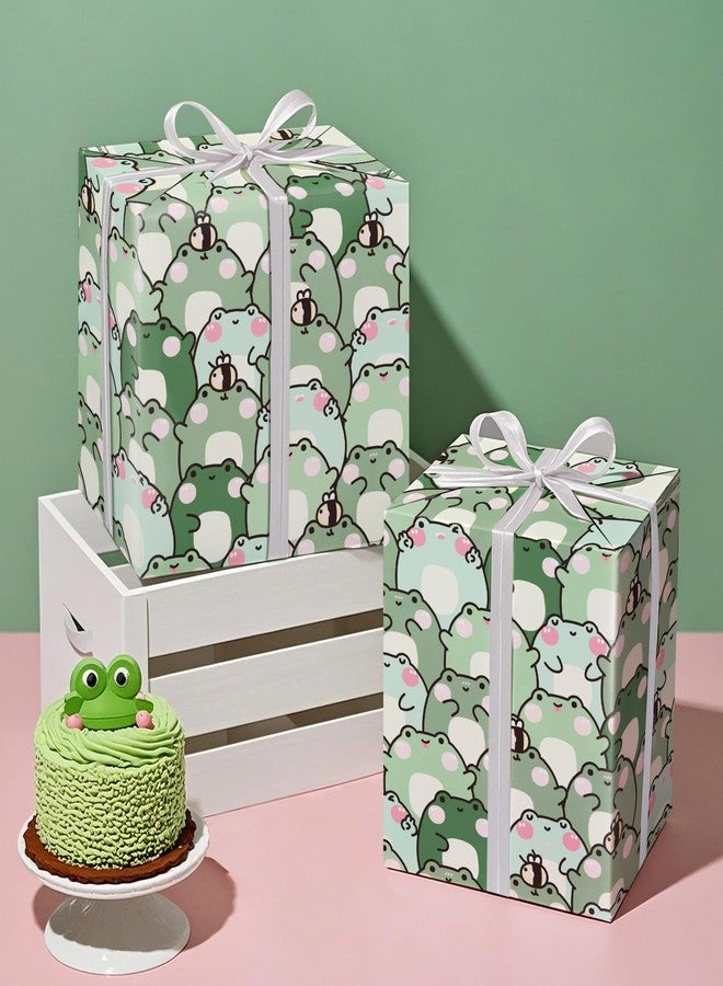 WRAPAHOLIC Frog Wrapping Paper Roll - Mini Roll - 17 Inch x 16.5 Feet - Cute Chubby Frog Animal Wrapping Paper Perfect for Kids Boy Girl Birthday, Baby Shower - Image 5