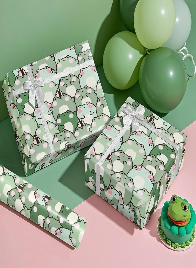 WRAPAHOLIC Frog Wrapping Paper Roll - Mini Roll - 17 Inch x 16.5 Feet - Cute Chubby Frog Animal Wrapping Paper Perfect for Kids Boy Girl Birthday, Baby Shower - Image 4