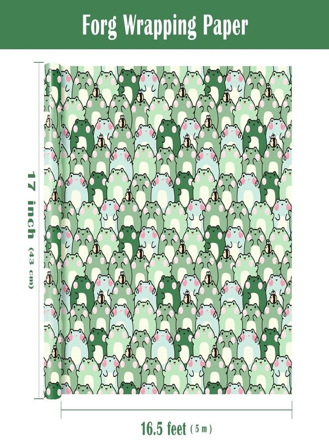 WRAPAHOLIC Frog Wrapping Paper Roll - Mini Roll - 17 Inch x 16.5 Feet - Cute Chubby Frog Animal Wrapping Paper Perfect for Kids Boy Girl Birthday, Baby Shower - Image 3