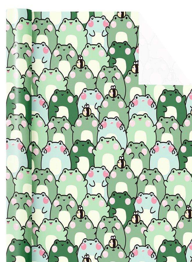 WRAPAHOLIC Frog Wrapping Paper Roll - Mini Roll - 17 Inch x 16.5 Feet - Cute Chubby Frog Animal Wrapping Paper Perfect for Kids Boy Girl Birthday, Baby Shower - Image 2