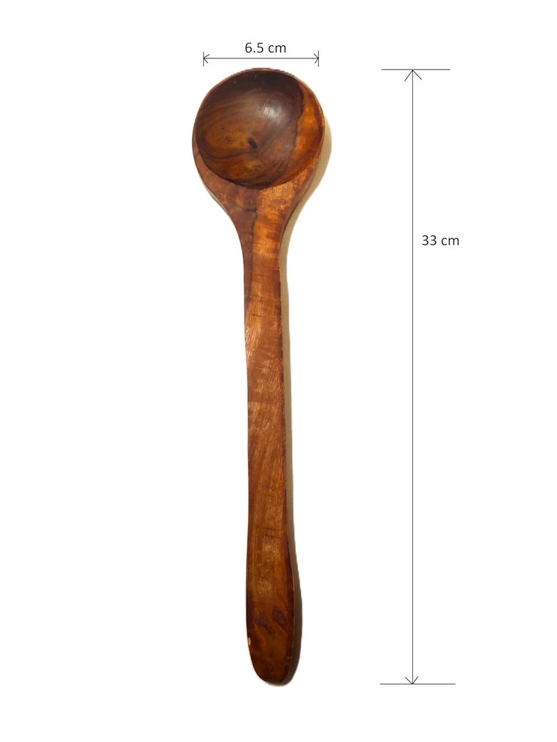 A2Z Appliances Store Wood Round Cooking Spoon 33 cm Long Handle Ladle Korean Hot Pot Spatula Cooking Serving Stirring HeatResistant Serving and Stirring Utensil  - Image 4