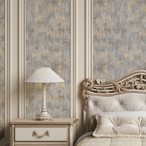 Zeeko Vintage Textured Wallpaper 173x 472 Distressed Metallic GreyWhiteGold Vintage Metallic Concrete Wallpaper Modern Non Woven NonPasted Industrial Style Need Adhesive - Image 1