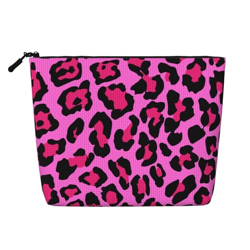 MINIOZE Cheetah Pink Leopard Pattern Cool Black Makeup Bag Travel Cosmetic Bag Organizer Toiletry Bag Make Up Bags For Women Girls Large Light - Image 1