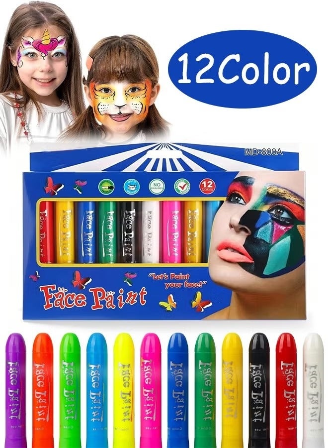 Unewshi Face Paint Crayons, 12 Colors Face Paints for Children Make Up Set, Washable Make Up Set Body Painting for Boys Girls, Non-Toxic, Party Cosplay Face Paint Crayons for Ages 3+ - Image 1