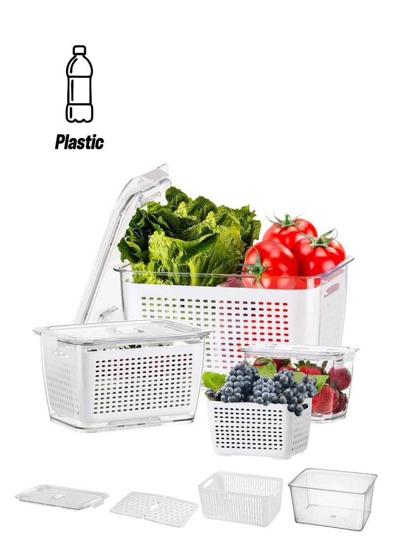 Captaintech - Fresh Produce Saver Veggie Fruit Storage Containers 6-in-1 for Refrigerator 3 Pack Fridge Food Storage Container Set with Lids Draining Crisper Strainers Fruit Vegetable Fresh-keeping Box 0.5L 1.7L 4L - Image 1