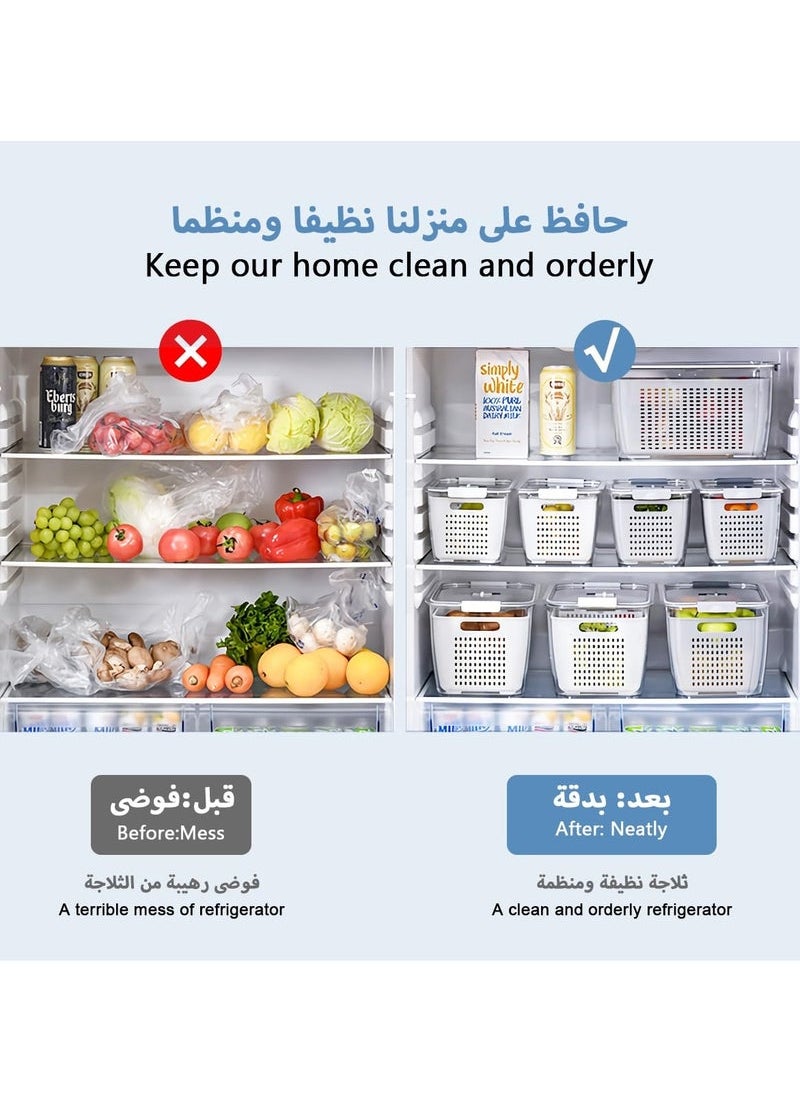 Captaintech - Fresh Produce Saver Veggie Fruit Storage Containers 6-in-1 for Refrigerator 3 Pack Fridge Food Storage Container Set with Lids Draining Crisper Strainers Fruit Vegetable Fresh-keeping Box 0.5L 1.7L 4L - Image 1