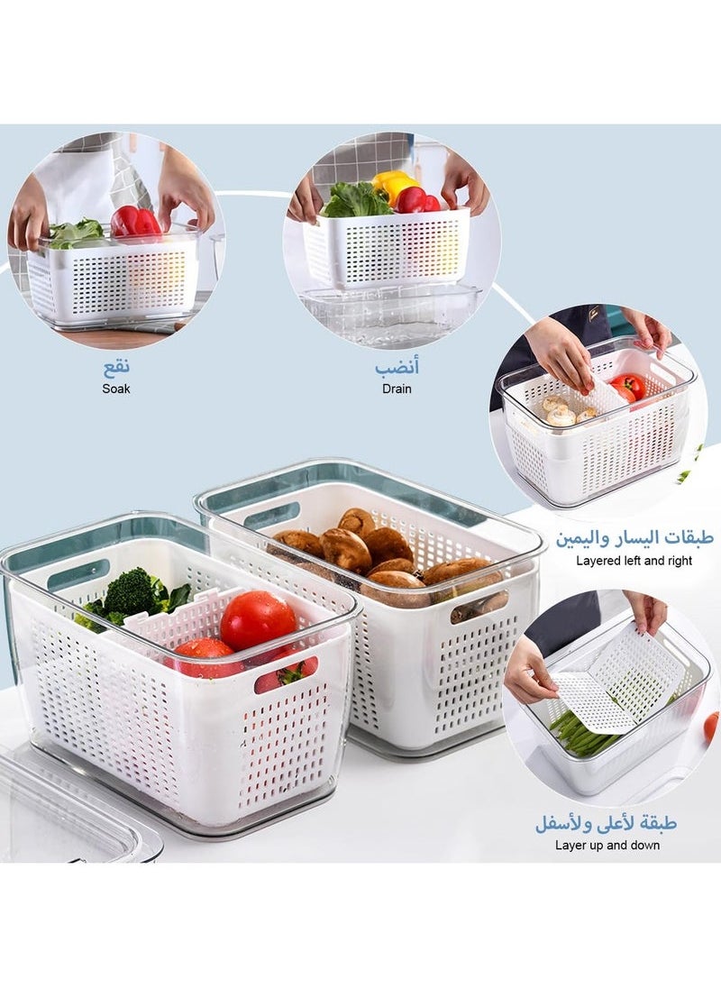 Captaintech - Fresh Produce Saver Veggie Fruit Storage Containers 6-in-1 for Refrigerator 3 Pack Fridge Food Storage Container Set with Lids Draining Crisper Strainers Fruit Vegetable Fresh-keeping Box 0.5L 1.7L 4L - Image 1
