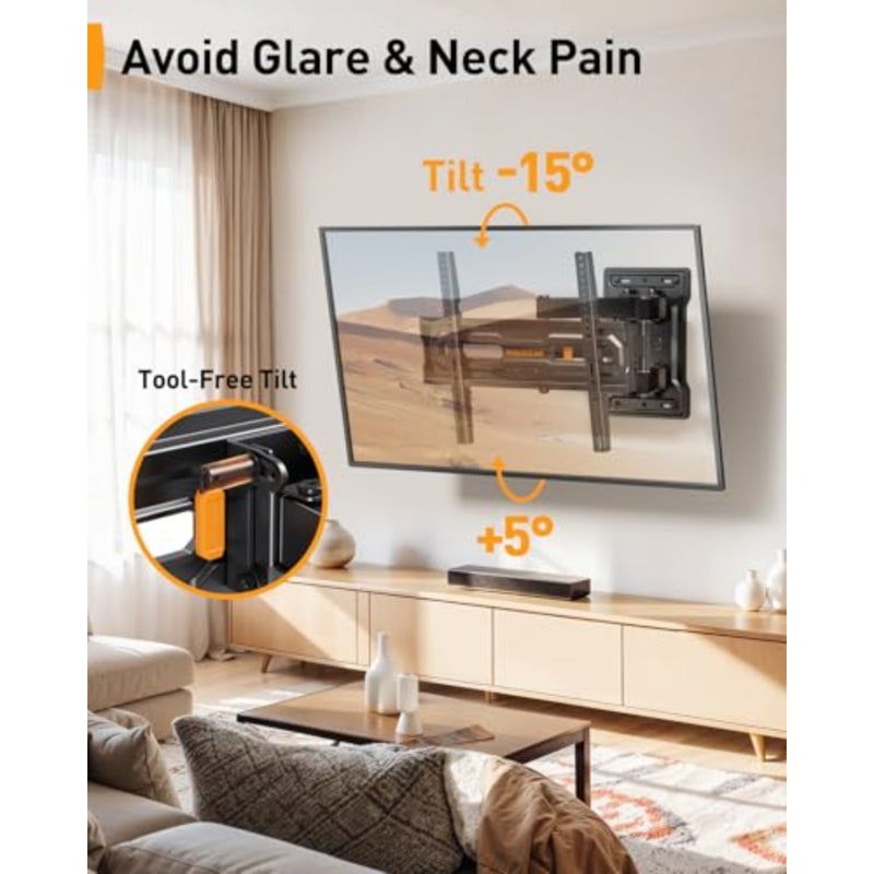 PGMF18 حامل حائط للتلفزيون، حامل حائط للتلفزيون لأجهزة التلفاز 23-70 بوصة حتى 50 بوصة، 3 إعدادات للارتفاع، الحد الأقصى VESA 400 × 400 مم، PGMF18 - Image 4