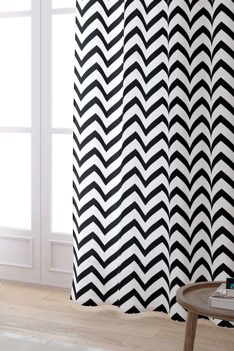 كانغو هوم Black and White Zigzag Patterned Digital Printed Curtain OTYK516-PR