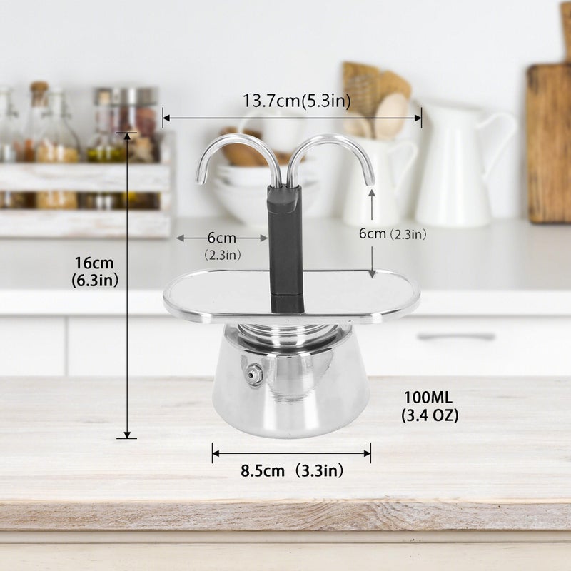 YIHAOSSING Stainless Steel Moka Pot,2 Cup Stovetop Double Spout Espresso Maker, Easy to operate, Making Coffee Quickly,100ML Moka Pot for Home Outdoor Camping - Image 2