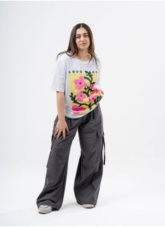 Arafa Oversized White Cotton Women T-Shirt Love Art Printed 