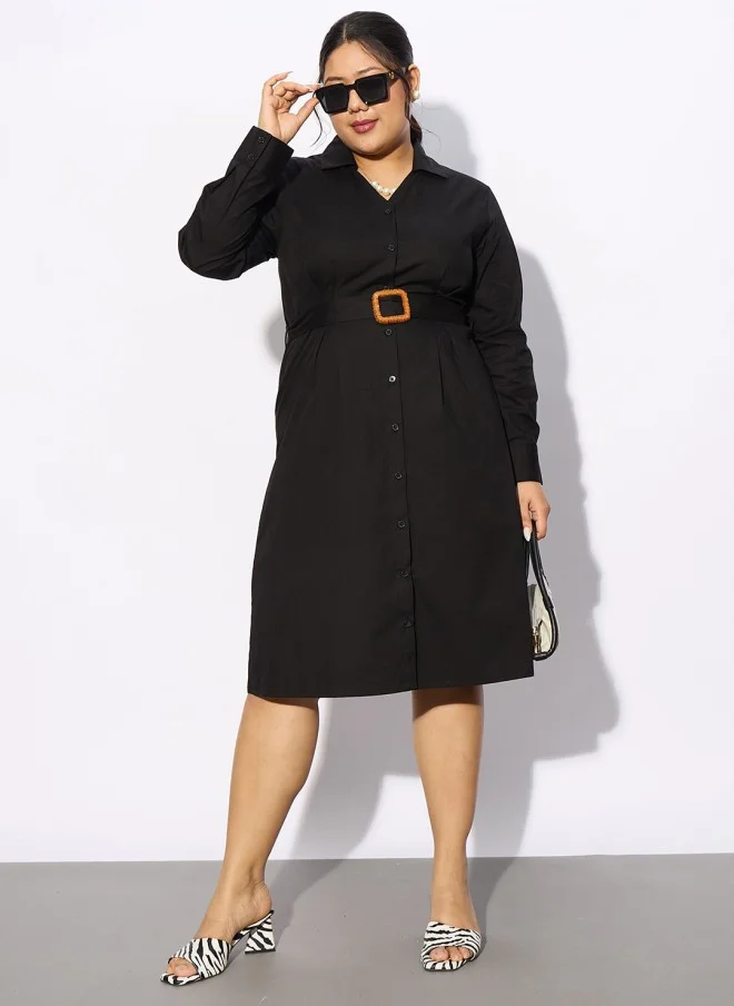 SASSAFRAS Black Cotton Shirt Dress for Women