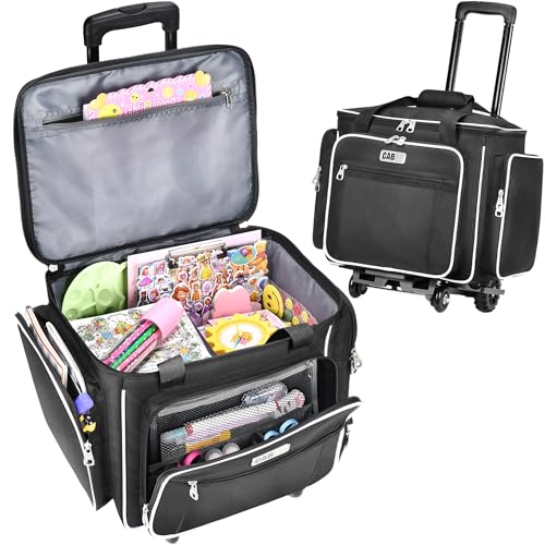 CAB55 Rolling Craft Bag Tote Bag with Wheels for Women Rolling Teacher Bag with Removable Folding Hand Truck Black - Image 1