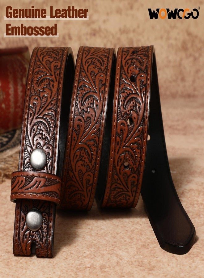 WOWOGO Kids Western Belt for Boys Girls Genuine Leather Cowgirl Cowboy Floral Engraved Tooled Belt with Embossed Buckle - Image 5