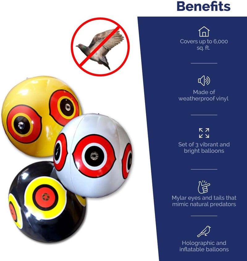 Bird-X Scare-Eye® Bird Repellent Predator Eyes Balloons - Pack of 3 (Yellow, White, Black) - Image 3