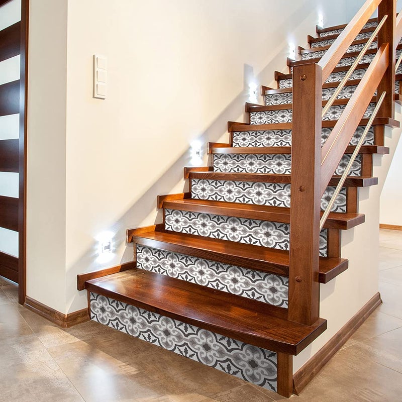 funlife 14 Strips Peel and Stick Stair Risers Stickers, Self Adhesive Vinyl Stair Stickers Decals, Staircase Murals Decor for Steps, 39.37"X7.09", Moroccan Pattern - Image 1