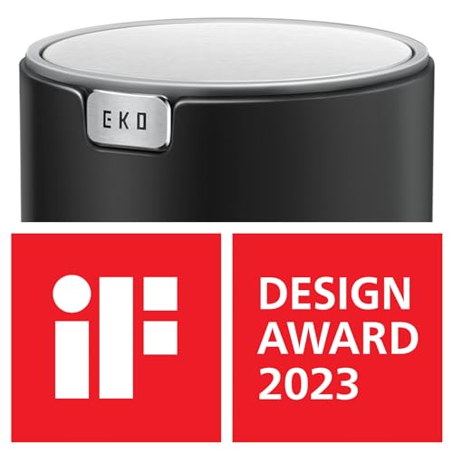 EKO Mini Desk Trash Can with Swing-Top Lid 0.4 Gallon Small Table Round Wastebasket for Office, Home, Car (Black) - Image 3