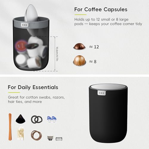 EKO Mini Desk Trash Can with Swing-Top Lid 0.4 Gallon Small Table Round Wastebasket for Office, Home, Car (Black) - Image 2