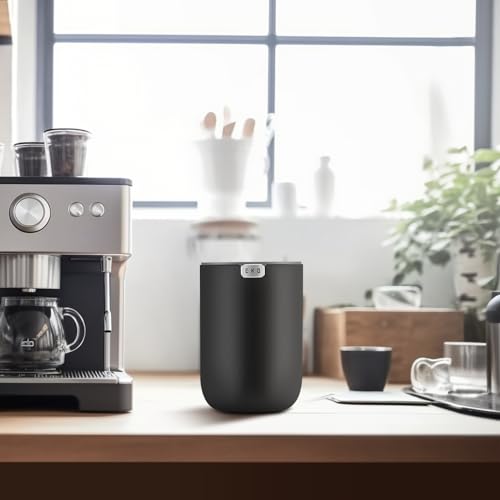 EKO Mini Desk Trash Can with Swing-Top Lid 0.4 Gallon Small Table Round Wastebasket for Office, Home, Car (Black) - Image 4