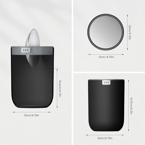 EKO Mini Desk Trash Can with Swing-Top Lid 0.4 Gallon Small Table Round Wastebasket for Office, Home, Car (Black) - Image 5