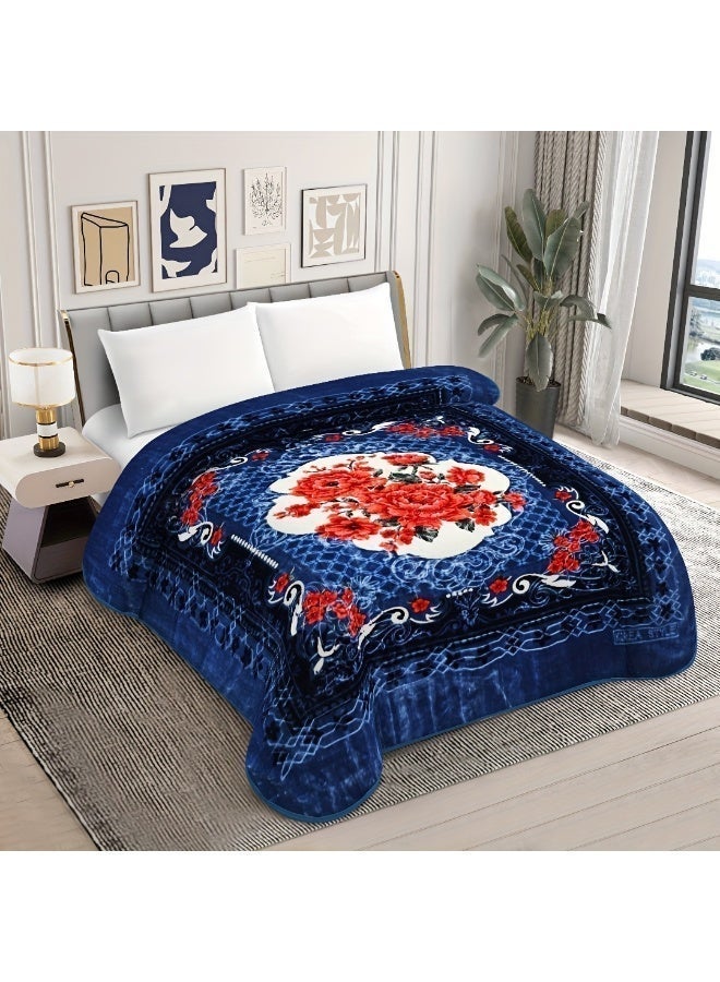 Bleco Luxury 6kg Large and Thick Double Blanket, Size 240x220cm, Double-Layer Comfortable and Warm Winter Blanket, Flush Floral Design Bedding Cover, Suitable for Dormitories, Offices, Sofas, Living Rooms and Bedrooms, High-Quality Home Decor Gift, Bed Blanket Companions. (Blue) - Image 2