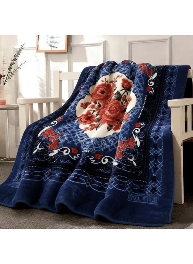 Bleco Luxury 6kg Large and Thick Double Blanket, Size 240x220cm, Double-Layer Comfortable and Warm Winter Blanket, Flush Floral Design Bedding Cover, Suitable for Dormitories, Offices, Sofas, Living Rooms and Bedrooms, High-Quality Home Decor Gift, Bed Blanket Companions. (Blue) - Image 3