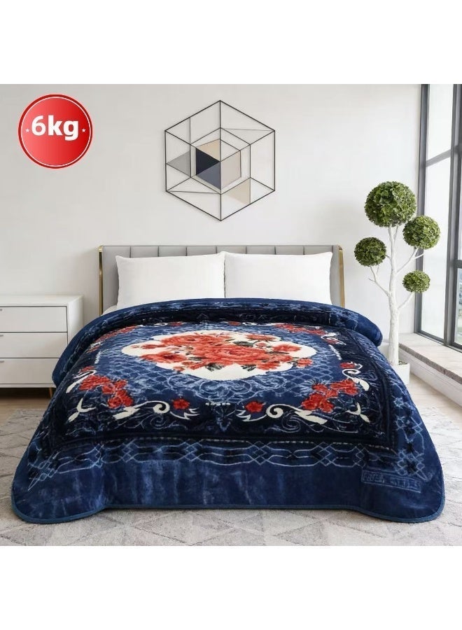 Bleco Luxury 6kg Large and Thick Double Blanket, Size 240x220cm, Double-Layer Comfortable and Warm Winter Blanket, Flush Floral Design Bedding Cover, Suitable for Dormitories, Offices, Sofas, Living Rooms and Bedrooms, High-Quality Home Decor Gift, Bed Blanket Companions. (Blue) - Image 1