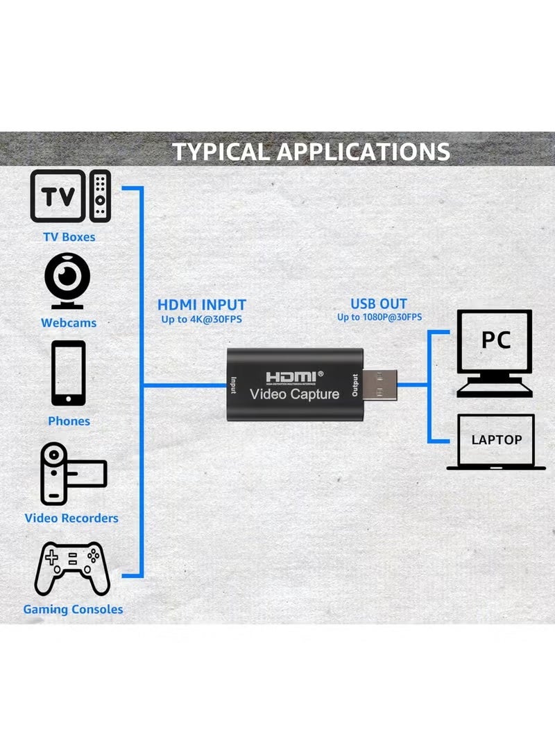 4K HDMI Video Capture Card to USB 2.0 for Live Streaming, Video Recording, Online Meetings and Game Capture - Image 3