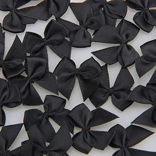 7Rainbows 50pcs Boutique Mini Black Satin Ribbon Bows Flowers Appliques DIY Craft for Sewing Scrapbooking Wedding and Gift - Image 2