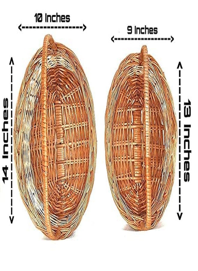 HM SERVICES Oval Handle Cane Bamboo Basket for Multipurpose uses for Hamper Chocolate Flower Pooja Cane Basket, Festival Gifts Packing with Handle Set of 3 Baskets. Size 14 inch, 13 inch,12 inch - Image 3