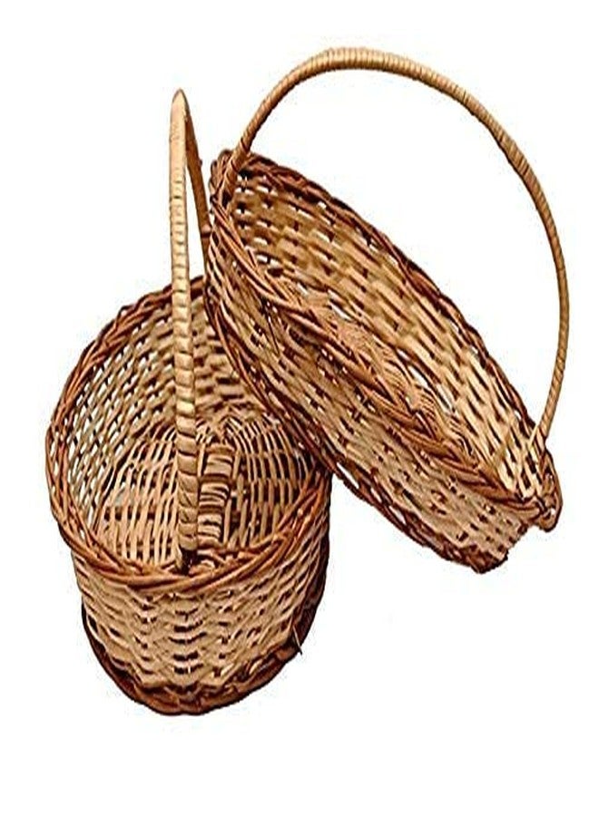 HM SERVICES Oval Handle Cane Bamboo Basket for Multipurpose uses for Hamper Chocolate Flower Pooja Cane Basket, Festival Gifts Packing with Handle Set of 3 Baskets. Size 14 inch, 13 inch,12 inch - Image 2