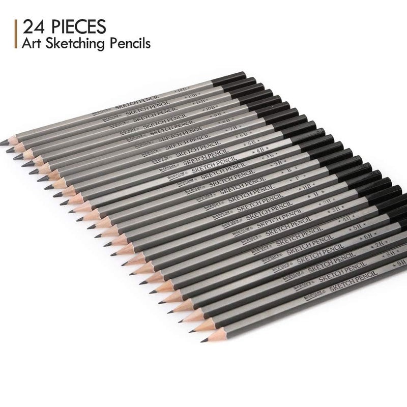 KP2® 24 Drawing Pencils Set, Art Sketching Pencils 14B, 12B, 10B, 9B, 8B, 7B, 6B, 5B, 4B, 3B, 2B, B, Hb, F, H - 9H, Graphite Pencils For Adults and Kid Artists - Image 4
