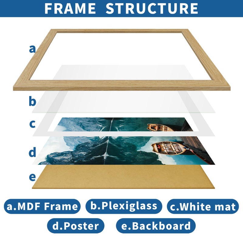 Hongkee 24x30 Frame Set of 2, Natural Oak Wood Style - Display 18x24 Picture Frame with Mat or 24 x 30 Poster without Mat, Wall Mounting Horizontal and Vertical - Image 5