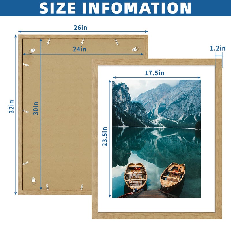 Hongkee 24x30 Frame Set of 2, Natural Oak Wood Style - Display 18x24 Picture Frame with Mat or 24 x 30 Poster without Mat, Wall Mounting Horizontal and Vertical - Image 3